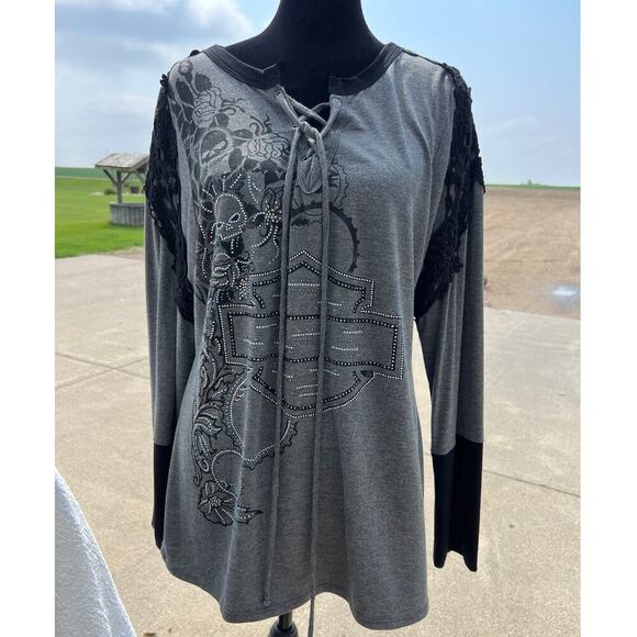 Harley Davidson long sleeve, tie neck top, women's size XL NWT - Picture 4 of 13